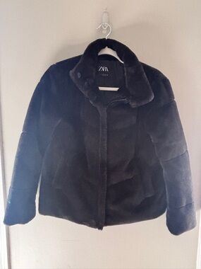Zara Black Teddy Faux Fur Jacket